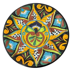 Talavera Plate Sun Blue Green Floral Mexican Folk Art Pottery Wall Decor 11.5" - Picture 1 of 10