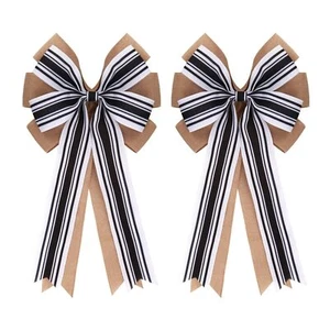 2PCS 20x10 Inch Burlap Bows Farmhouse Wreaths for Tree Topper Gift Wrapping - Picture 1 of 7