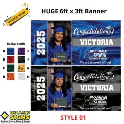Enorme pancarta de graduación personalizada de 6 pies x 3 pies Foto 1 de 4