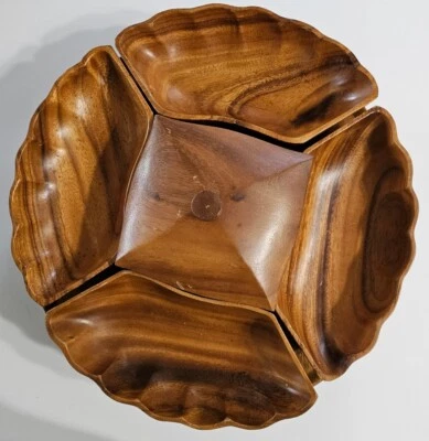 Vintage Monkey Pod Lazy Susan Serving Set Lazy Susan Turntable 7 Pcs - Image 1 of 4