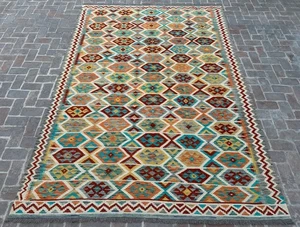 8x12 Fuß orientalischer großer afghanischer Turkmenischer moderner bunter handgewebter Wollkelim - Bild 1 von 14