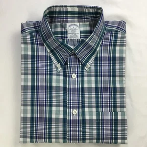 Brooks Brothers Mens Shirt Large Green Blue Plaid Regent Long Sleeve 1818 Supima - Picture 1 of 10