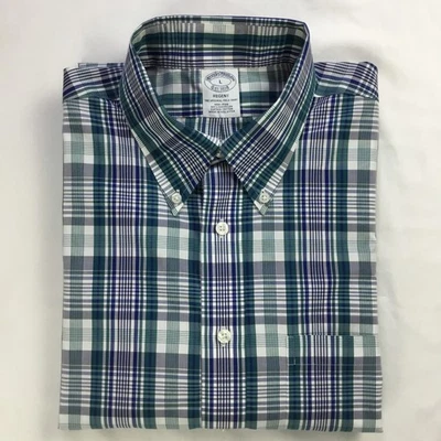 Brooks Brothers Mens Shirt Large Green Blue Plaid Regent Long Sleeve 1818 Supima - Image 1 of 4