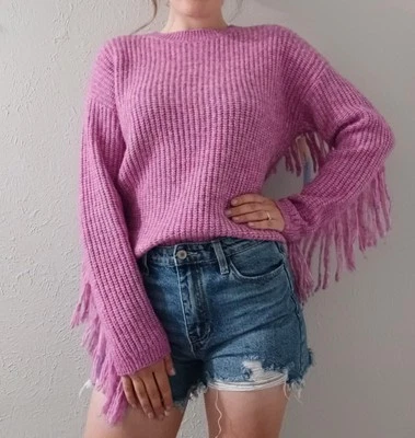 Suéter Witty Fox Young Contemporáneo Rosa Tejido Flecos Cuello Redondo Nuevo con Etiquetas Talla Pequeña Foto 1 de 4