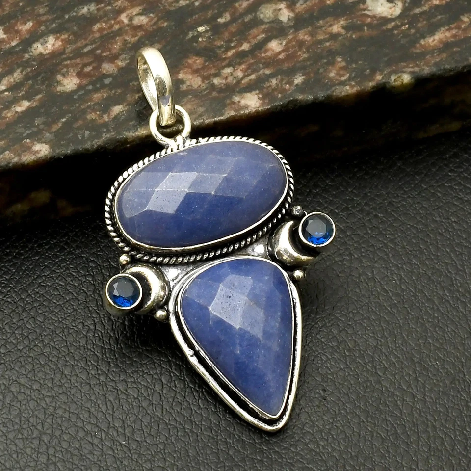 Pingente de pedra preciosa tanzanita de safira simulada feito à mão 2,4" AP-42188 - Imagem 1 de 1