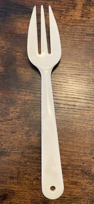 Mid-Century Melamine Salad Fork – Ivory, 2 Flower Handle, Made in USA - Image 1 of 4