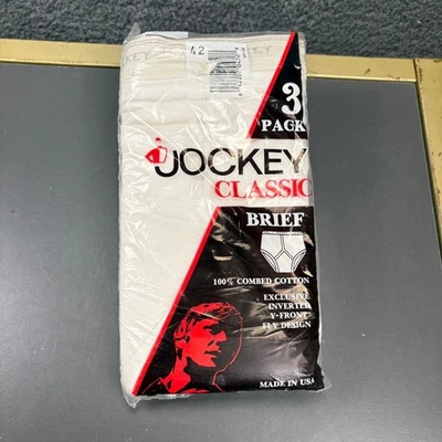 Vtg Jockey Classic Briefs Mens 3 Pack White Cotton Underwear Size 42 USA Made - Image 1 of 4
