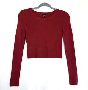 Express Sweater Women's Size M Red Ribbed Long Sleeve Cropped Knit Pullover Top - Picture 1 of 9
