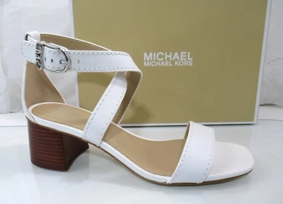 Michael Kors Ashton Mid Crisscross Stacked Block Sandal Leather White Size 9.5 - Image 1 of 4