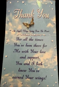Angle Wings Heart lapel Pin Welcome All Angels Thank You Card Vintage 1994 - Picture 1 of 2
