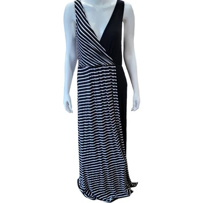 Vestido maxi listrado preto branco Impressions tamanho médio gráfico slinky praia  - Imagem 1 de 4