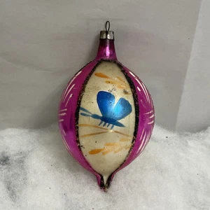Vtg Poland Mercury Glass Christmas Ornament Handpaint Pink Teardrop MCM. Pink 4” - Picture 1 of 6