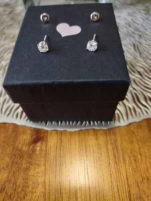 Zales 14K White Gold Lab Created Round 1 Cttw Diamond Solitaire Earrings - Image 1 of 4