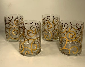 4er Set Vintage Culver 22 KT Gold Swirl Lowball Gläser 4,25 Zoll - Bild 1 von 9