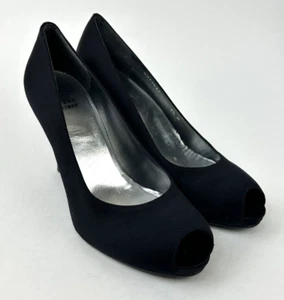 Stuart Weitzman Designer Fabric Stilettos 9.5M Black 4" Heels Pumps Open Toe NEW - Picture 1 of 12