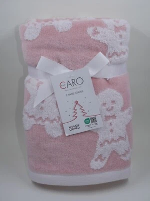 (2 Pc) WINTER GINGERBREAD Pink White PLUSH BATHROOM HAND TOWELS Caro Home NEW! - Image 1 of 2