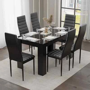 High Gloss Dining Table and Chairs 4 / 6 Set Pu Leather Kitchen Room Furniture - Picture 1 of 73