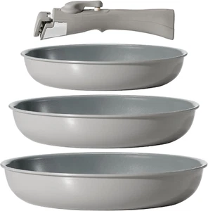 Set Padelle Antiaderenti, Maniglia Rimovibile, Set Da 3 Padelle Da 20, 24 E 28 C - Foto 1 di 12
