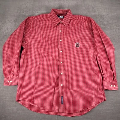 USC Gamecocks Y2K Vintage Button Up Red Plaid Shirt Crable Embordered Mens Sz XL - Image 1 of 4
