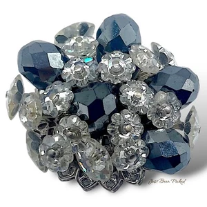 Vendome Cluster Schwarz Glas Brosche Anstecknadel Silber - Bild 1 von 3