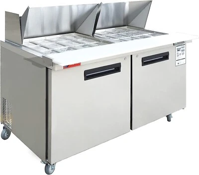 WESTLAKE Mega Top Sandwich Salad Prep Table, 60" 2 Door Refrigerated Prep Table, 24 Pans