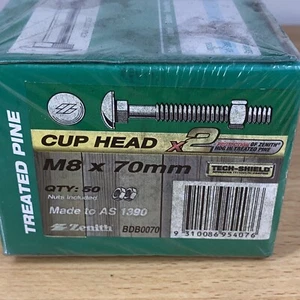 Zenith M8 x 70mm Tech Shield Cup Head Bolt and Nut, 50 Pack, BDB0070, Brand New - Picture 1 of 3