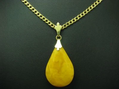 925 Collana IN Argento Sterling & 835 Ciondolo Con Ambra Ricoperto/Dorato - Immagine 1 di 4