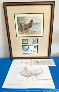 New Zealand First Duck Stamp 1993 PRINT Adele Earnshaw SIGNED #5584 Mat Framed - Picture 1 of 8