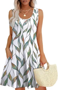 Womens Summer Dresses Loose U Neck Sleeveless Sundresses Dress with Pockets - Picture 1 of 11
