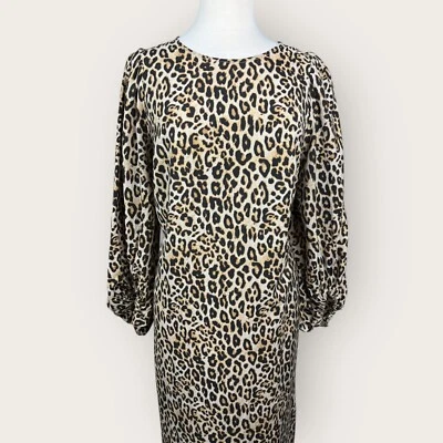 Vince Camuto Leopard Maxi Dress Women M Exotic Wild Animal Print Puff Sleeve - Image 1 of 4