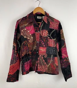 Chico's Design Größe 1 M 8 Seidenmischung gesteppt Patchwork künstlerische Jacke Blazer Boho - Bild 1 von 11