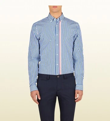 Camisa ajustada Gucci Runway CIMOSA a rayas azul-blanco 37 (14,5) MadeInIT, ULTRARARA Foto 1 de 4
