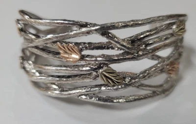 UNIQUE LANDSTROMS BLACK HILLS STERLING AND 12k GOLD  CUFF  VINE LOOK 43 GRAMS - Image 1 of 4