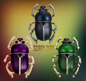 New Beetle Enameled Bug Scarab Vintage Retro Gold Pin Brooch - Picture 1 of 10