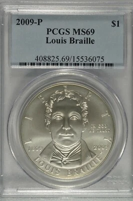 2009-P Louis Braille Commemorative Silver Dollar PCGS MS69 - Image 1 of 4