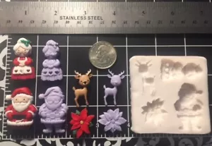 Santa Claus-Mrs Claus-Deer-poinsettia flower silicone mold -Christmas mold - Picture 1 of 5