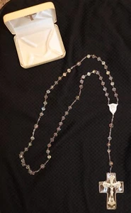 New Vintage Chapel Sterling Silver Aurora Borealis Clear Crystal Rosary - Picture 1 of 10