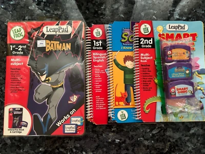 LeapFrog LeapPad Books and Cartridges Lot of 4 (Batman,Spanish,Science...Age6-8 - Image 1 of 4