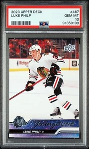 2023 Upper Deck Young Guns Rookie Luke Philp #467 PSA 10 GEM MNT RC Blackhawks🔥 - Bild 1 von 2