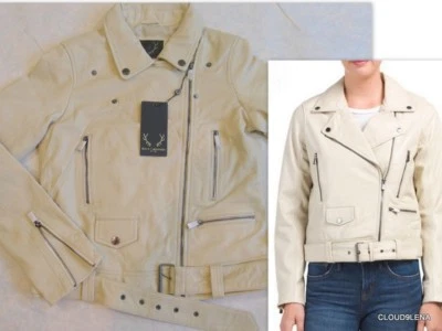 NUEVO CON ETIQUETAS BOD & CHRISTENSEN Tallas S/XS Chaqueta de Cuero Moto con Cremallera Asimétrica en VAINILLA Foto 1 de 4