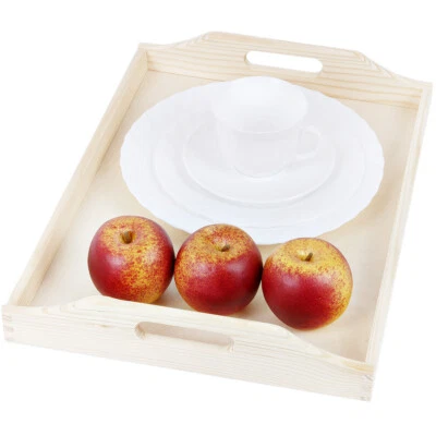 Serviertablett Birke Holz 30 x 40 cm Tablett Griff Rand unbehandelt Dekotablett - Bild 1 von 4