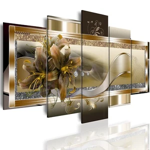 5 Panel Yellow Orchid Flowers Canvas Print - Abstract Golden Floral Wall Deco... - Picture 1 of 8