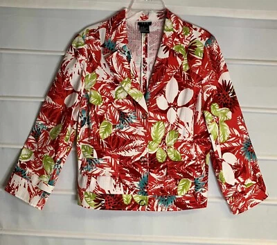 Chaqueta R Q T Naranja Verde Lima Estampado Floral Manga 3/4 Talla 14 EC! Foto 1 de 4