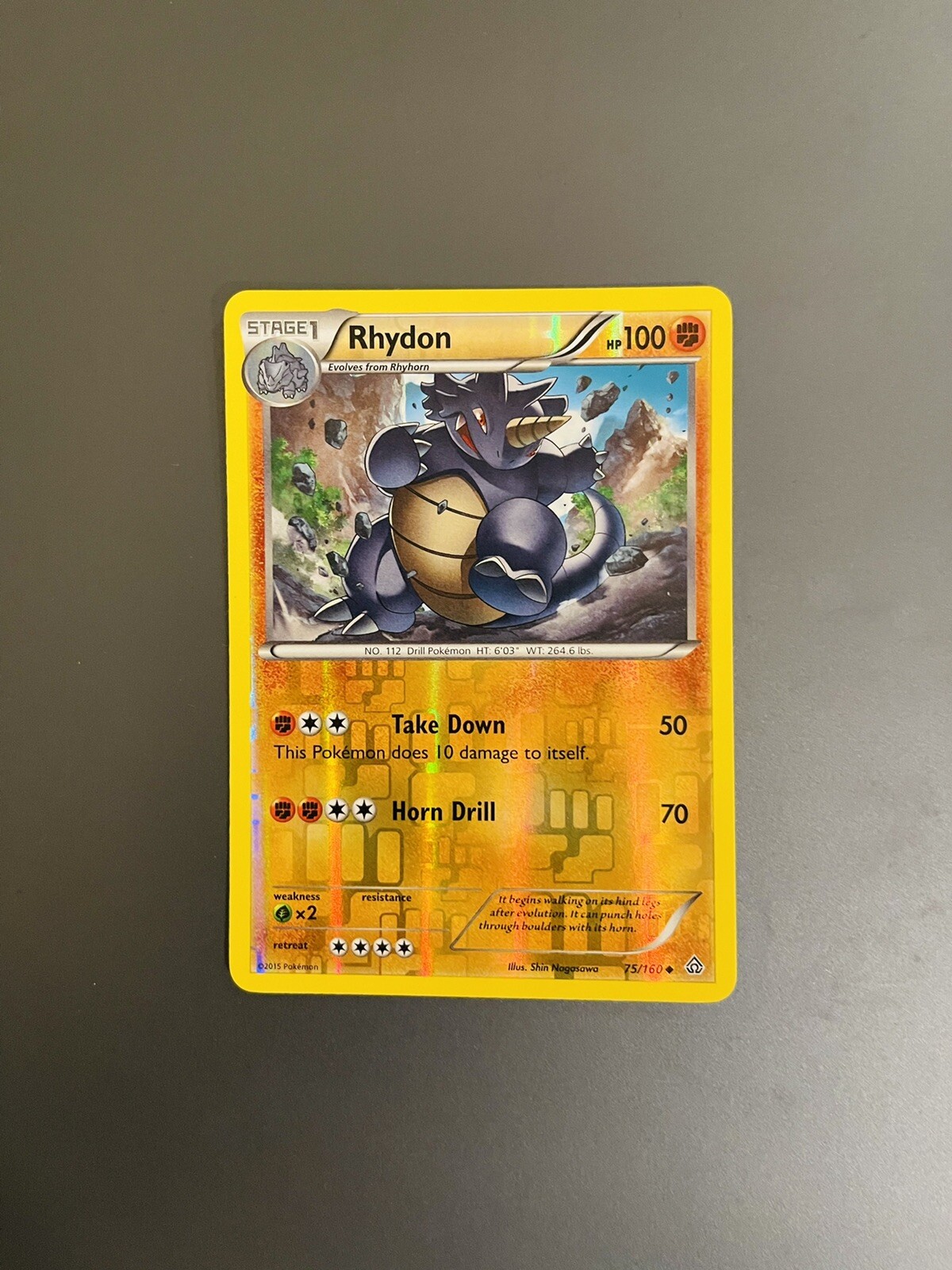 Pokemon Card 75/160 Rhydon Primal Clash Reverse Holo Uncommon (LP/NM) 2015