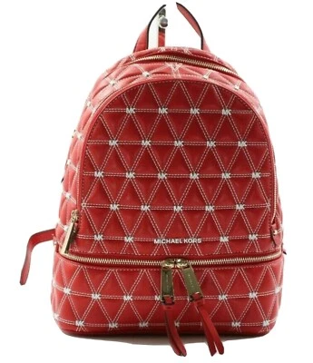 Mochila de cuero acolchada mediana Michael Kors para mujer rojo ñandú con billetera Foto 1 de 4