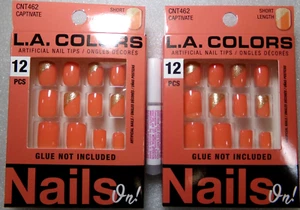 ¡Uñas puestas de colores LA! Pegamento Naranja Melocotón Brillante Largo Corto con Pegamento - Imagen 1 de 2