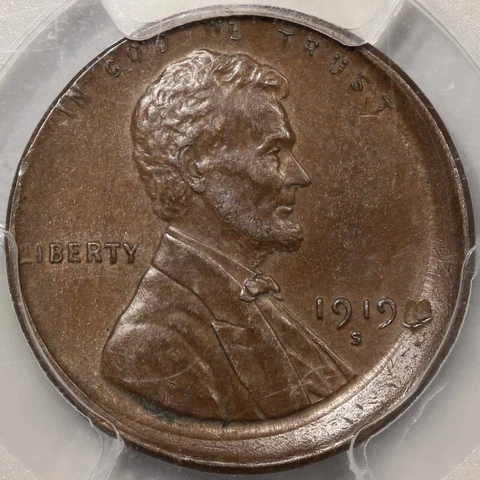 1919-S Lincoln Cent PCGS AU-58 - Mint Error - Uncentered Broadstrike! Cover