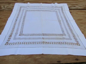 Nappe en lin dessiné vintage blanc centre de table 27,5 pouces carré TC142 - Photo 1/10