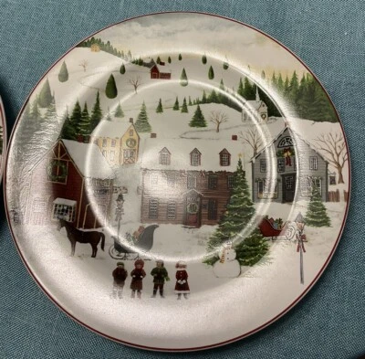 "Christmas Valley David Carter Brown Holiday 8"" plato de ensalada patinaje trineo Sakura" Foto 1 de 3