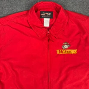 Vintage US Marines Jacket Mens Large Red Windbreaker Bomber USMC Military Retro - Picture 1 of 16